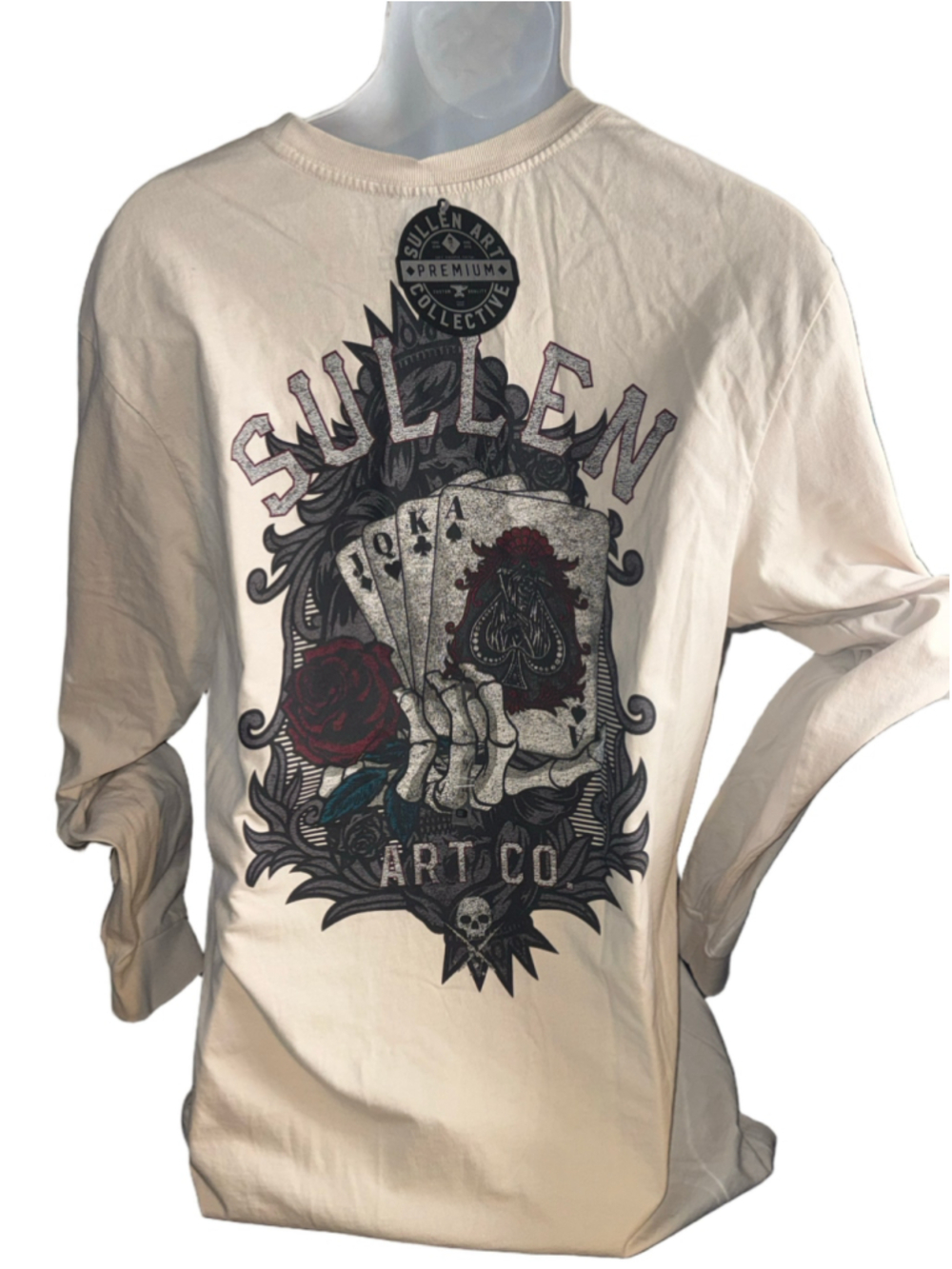 Sullen Art Collective Ace of Spades Long Sleeve Crew Tee Men XL Moon Cream NWT